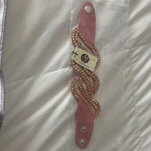 Pink Leather Bracelet with Silver Accents